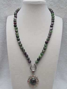 Ruby Zoisite Beaded Pendant & Interchangeable Austrian Crystal Necklace